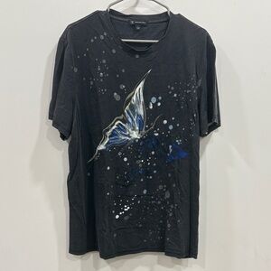 INC International Concepts Black Tee with Blue and Silver Butterfly